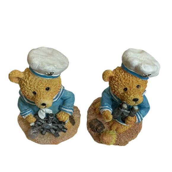 Sailor Bears Nautical Vintage Figurines Coastal Blue White 2 Pieces Collectible - Picture 5 of 16